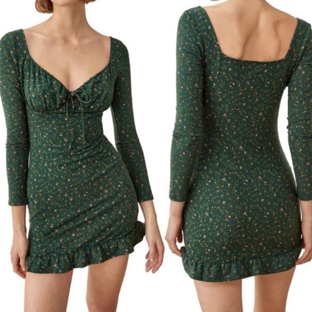 Reformation Green Floral Mini Dress